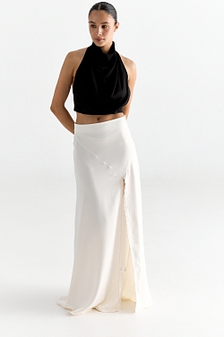 Юбка макси с кружевом и разрезом 