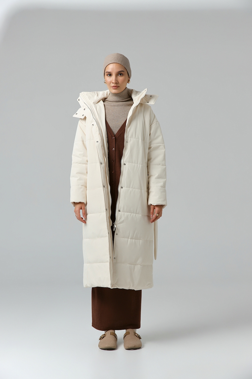 Пуховик удлиненный со съемным капюшоном