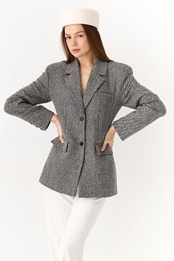 Жакет приталенный с акцентными плечами из шерсти с пайетками