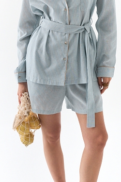 Костюм из смесового льна с кантом 